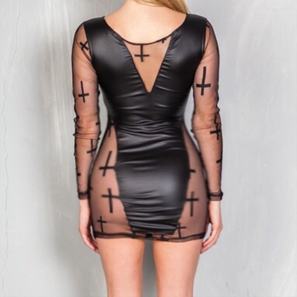 🆕 🔥Faux Leather & Mesh Mini Bodycon Dress 🔥 - Picture 3 of 5
